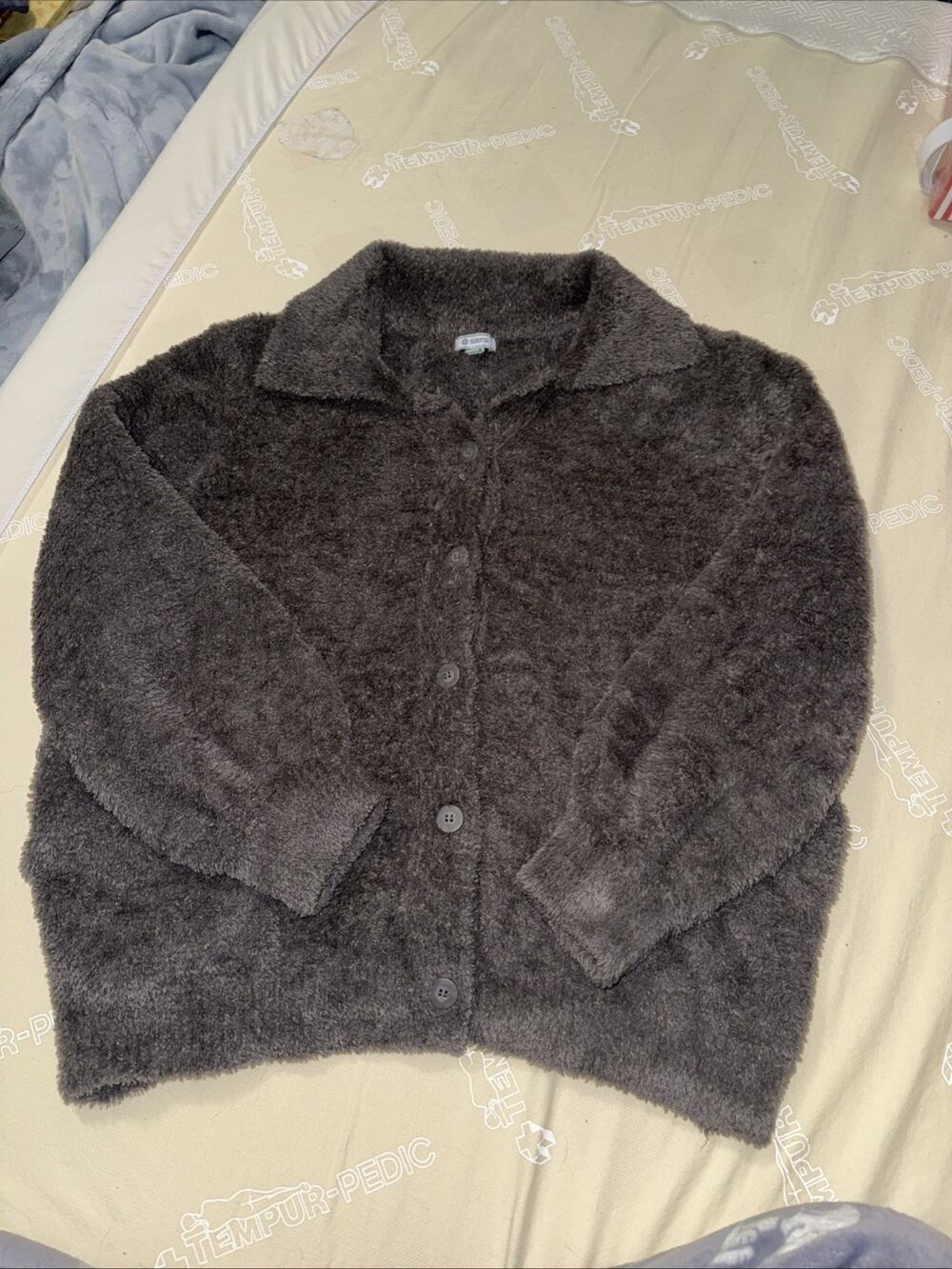 Susina Faux Fur Plush Fleece Teddy Collared Cardigan Sweater Brown Kitten XL